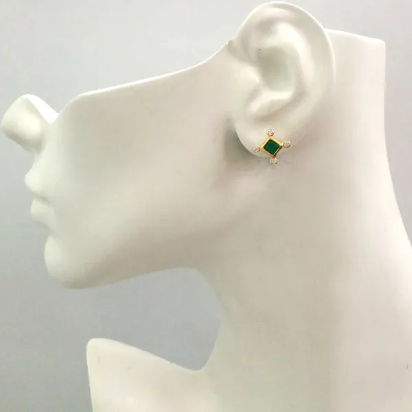 Green Agate and White Topaz Stud White Topaz, Green Agate and South Sea Pearl Detachable Twinset Earrings