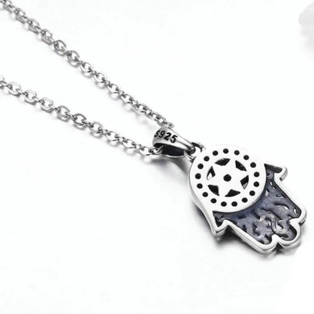 Hand of Fatima Cubic Zirconia 925 Sterling Silver Fashion Pendant Necklace