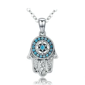 Hand of Fatima Cubic Zirconia 925 Sterling Silver Fashion Pendant Necklace