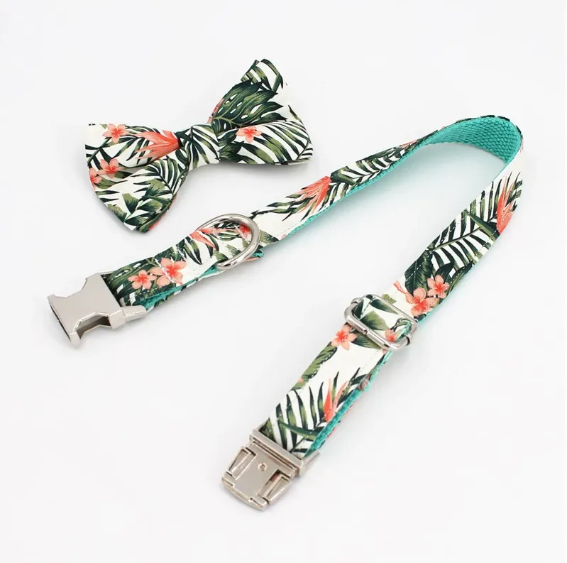 Hawaiian Palm Leaf Bow Tie for Dog | Pet Collar, Leash, Tie 3Pc Set | Green