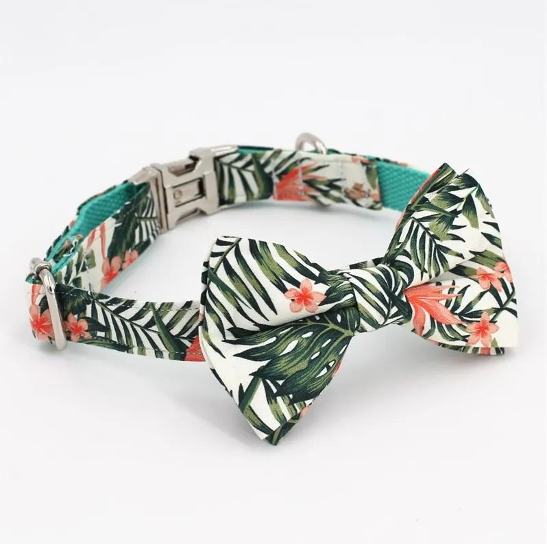 Hawaiian Palm Leaf Bow Tie for Dog | Pet Collar, Leash, Tie 3Pc Set | Green