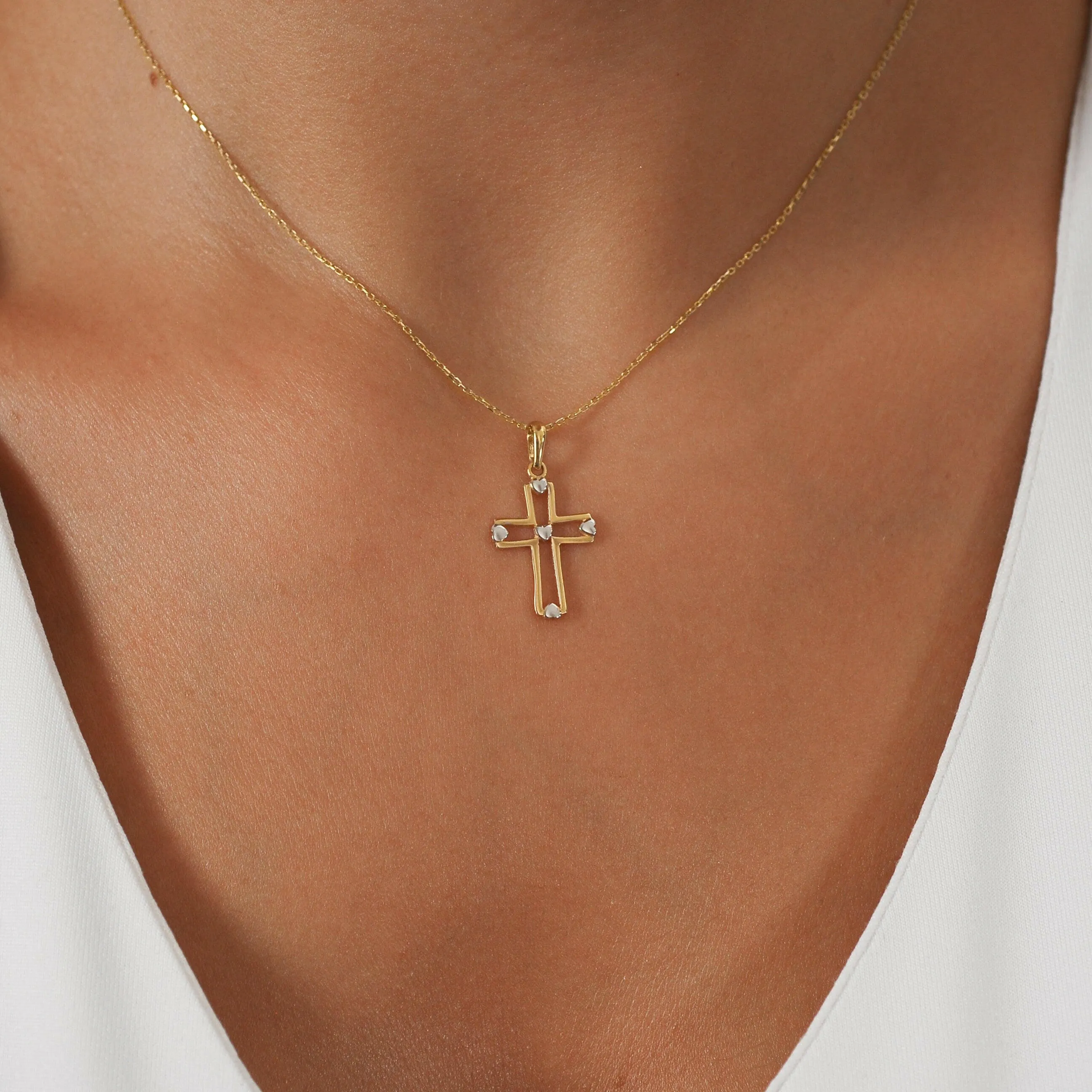 Heart Cross Necklace | 14K Solid Gold