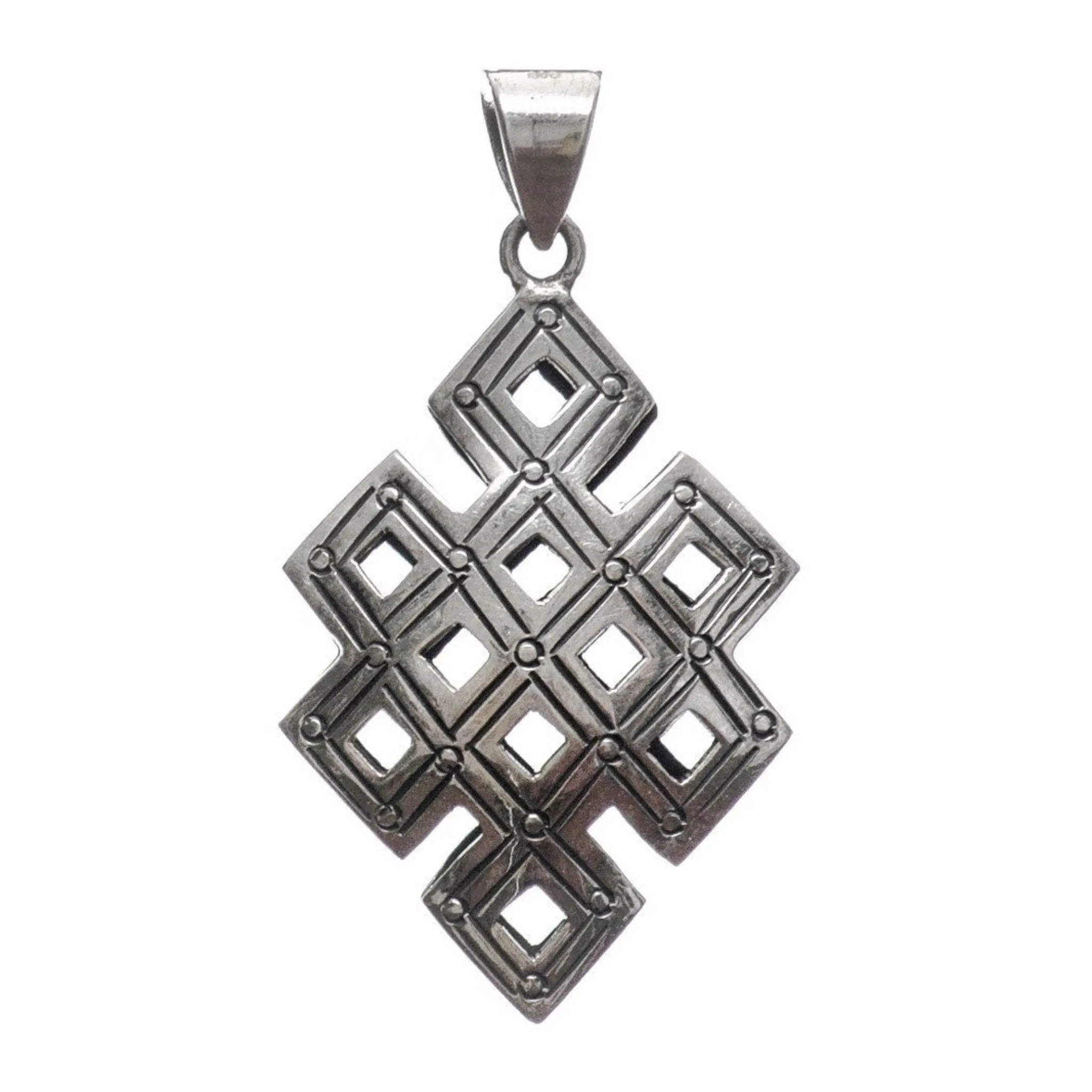 Hollow Etched Endless Knot Silver Necklace