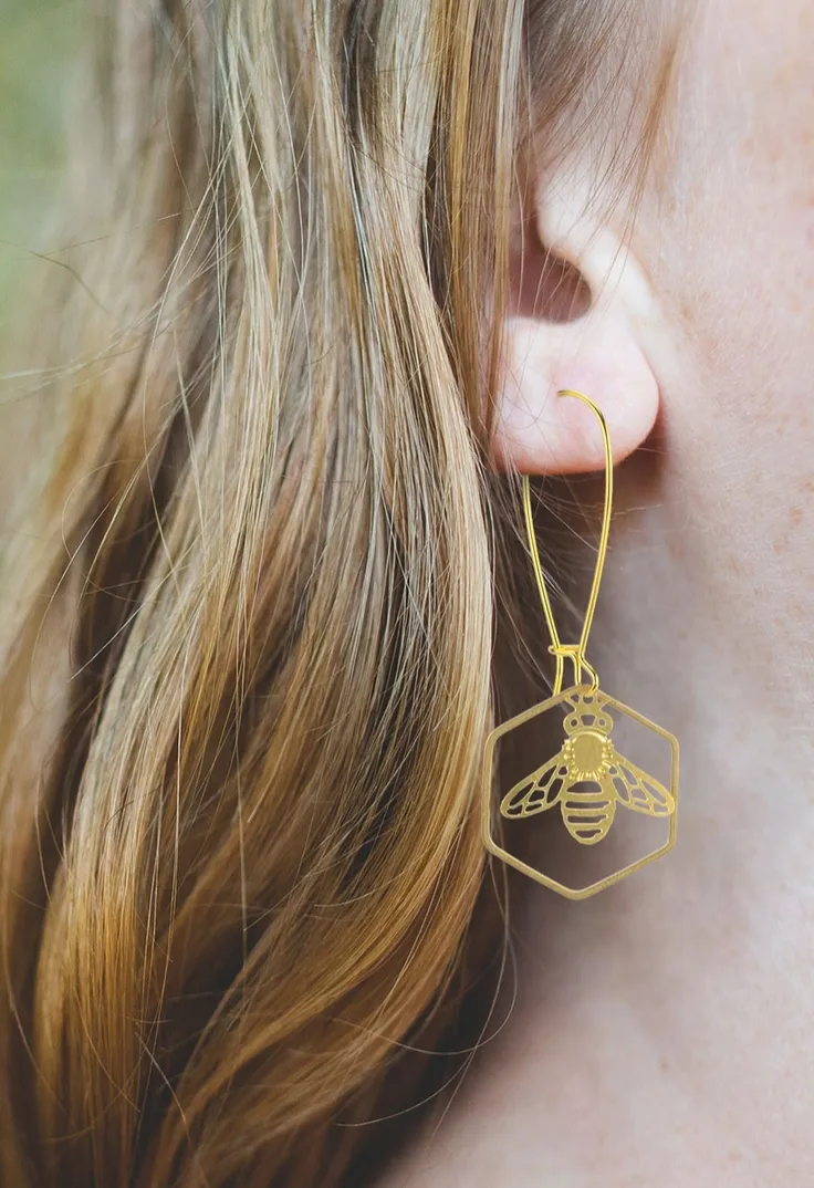 HoneyBee With Hexagon Dangle Earrings