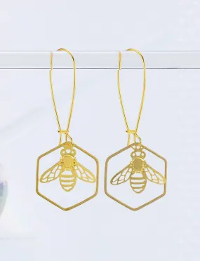 HoneyBee With Hexagon Dangle Earrings