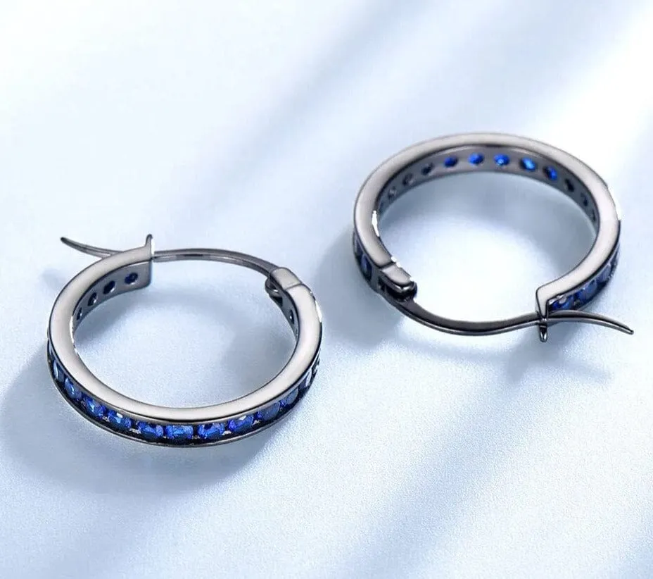 Hoop Black and White 925 Sterling Silver Earrings