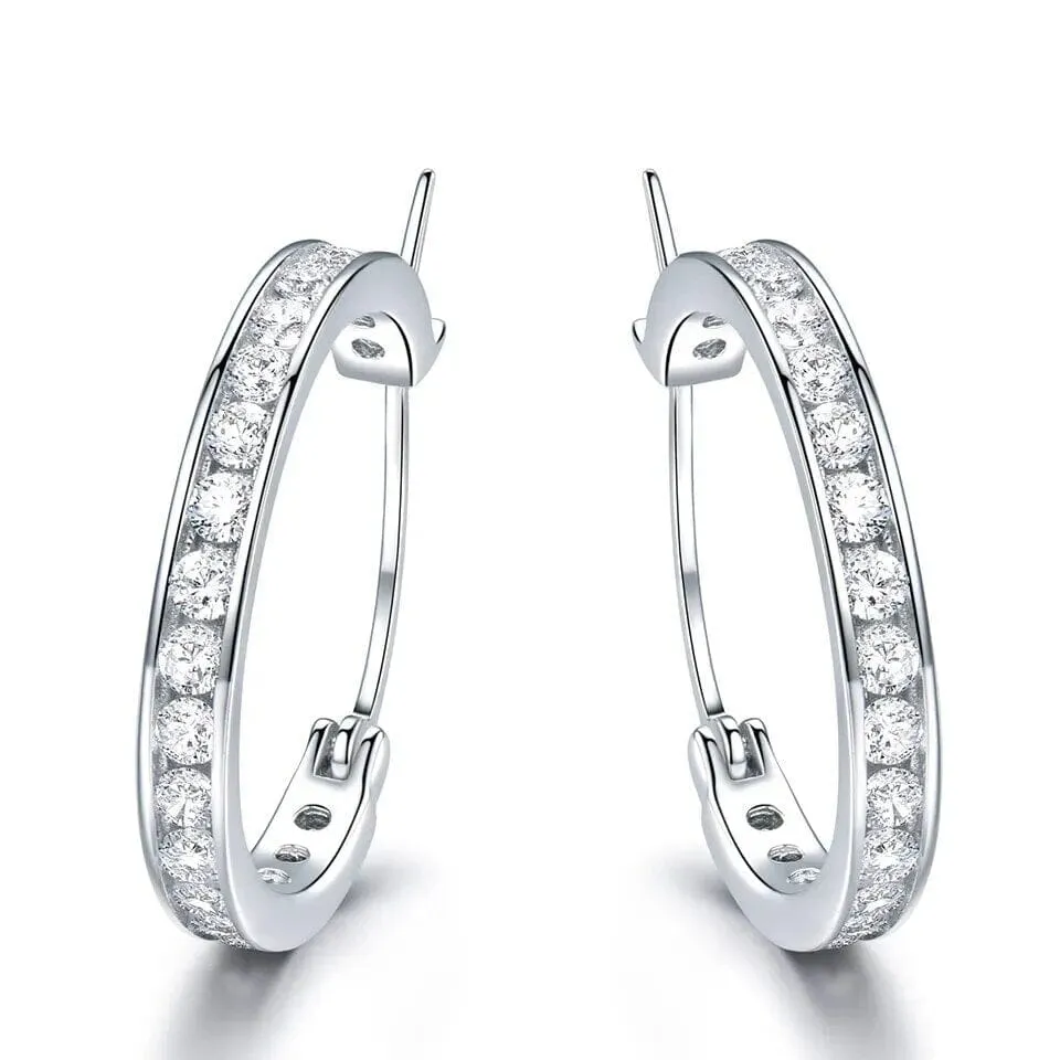 Hoop Black and White 925 Sterling Silver Earrings