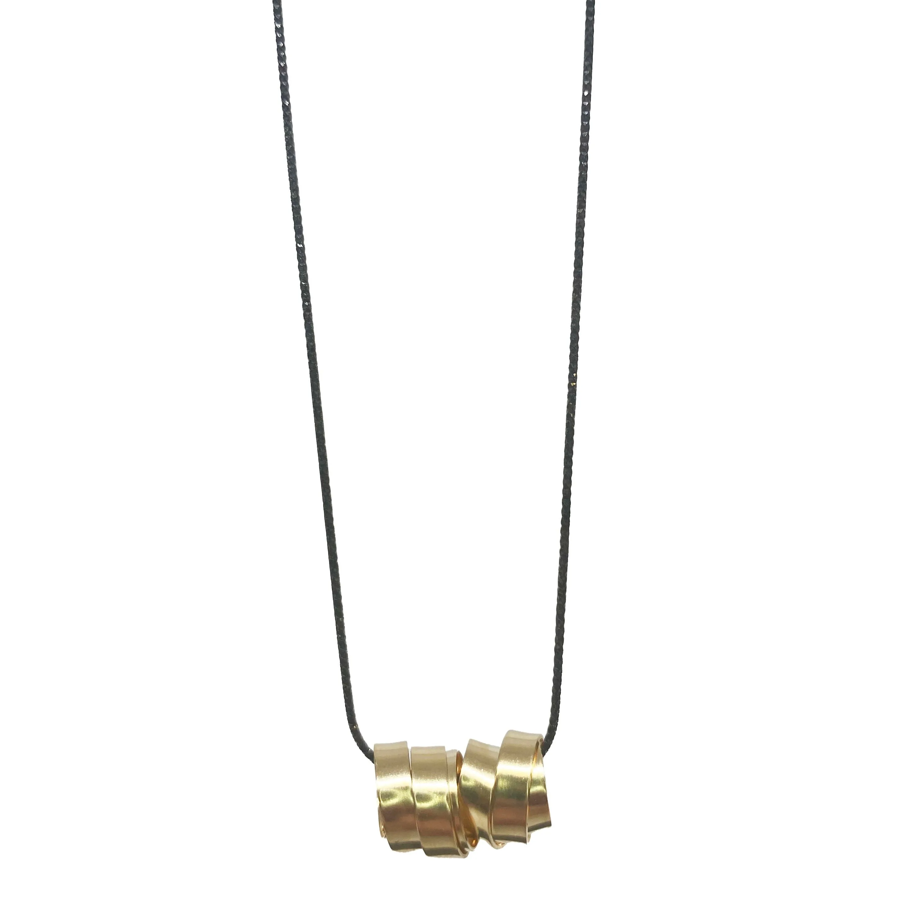 Horizontal Wrapped Gold Filled Ribbon Pendant on Oxidized Silver Necklace by Rina Young