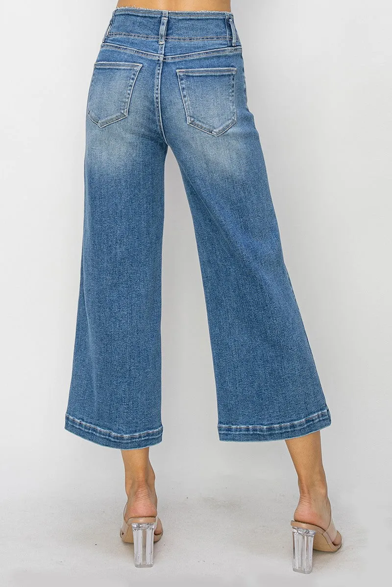 HR Front Seam Crop Wide Leg Jeans