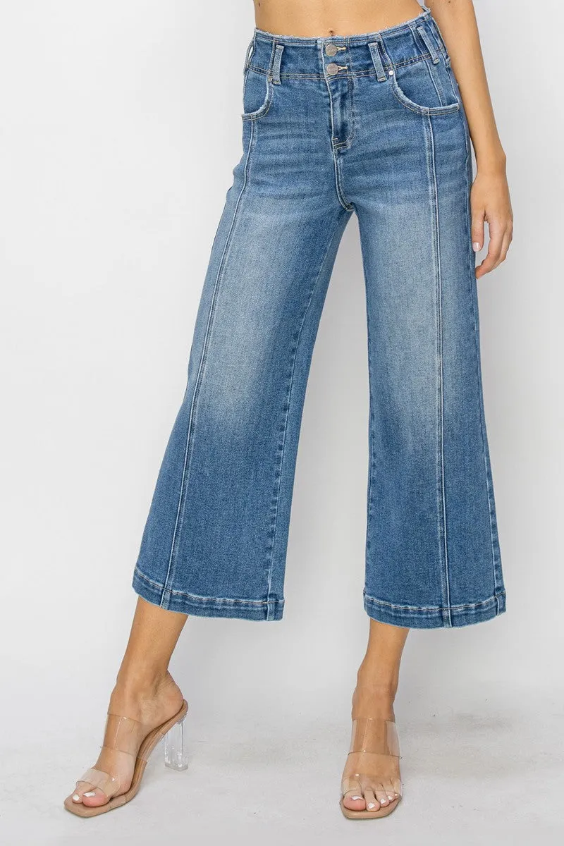 HR Front Seam Crop Wide Leg Jeans