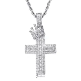 Iced Out Cross with Crown Pendant - Silver