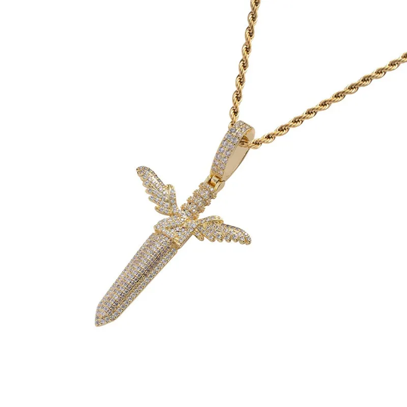 Iced Out Sword Pendant - Gold