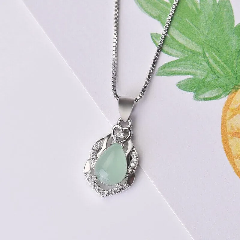 Jadeite Chalcedony Amulet Fashion Charm Pendant Necklace - 925 Sterling  Silver