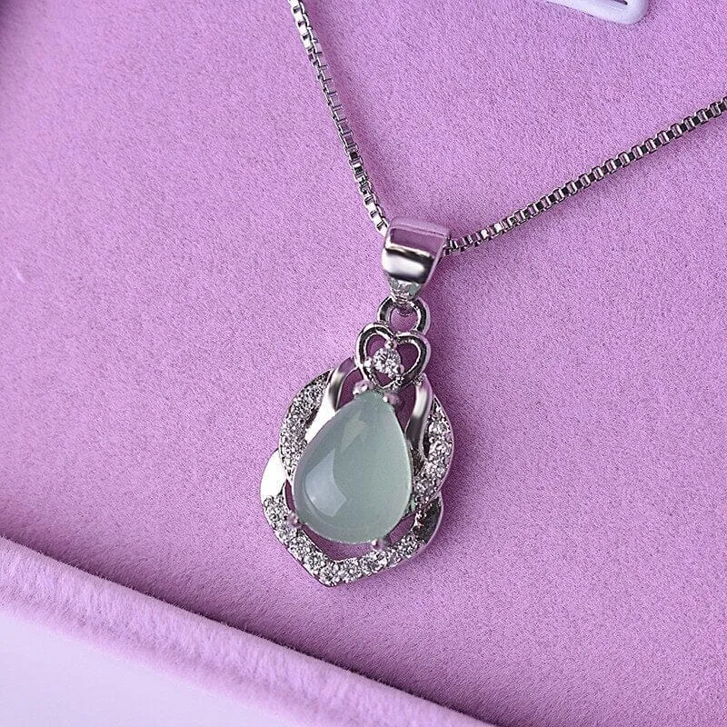 Jadeite Chalcedony Amulet Fashion Charm Pendant Necklace - 925 Sterling  Silver