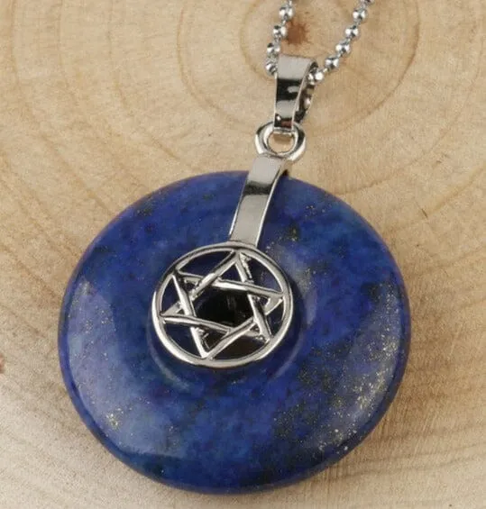 Jewish Hexagram Charms Healing Crystal Necklace