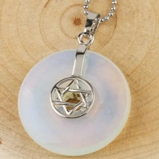 Jewish Hexagram Charms Healing Crystal Necklace