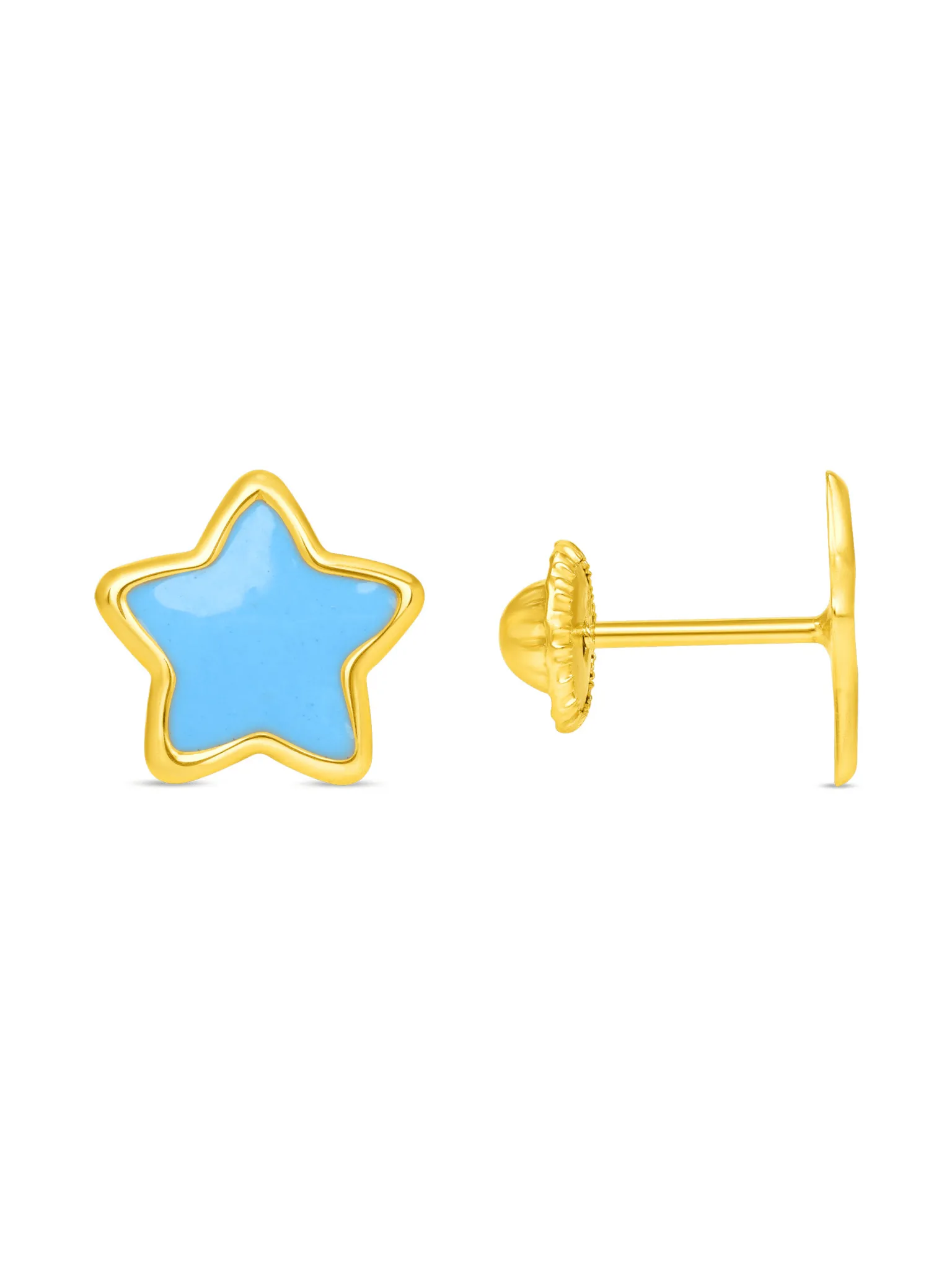 Kid Enamel Blue Star Stud Earring 14K