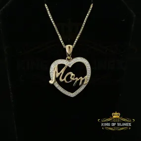 King Of Bling's Real 0.10ct Diamond Sterling Silver MOM'S HEART Charm Necklace Yellow Pendant