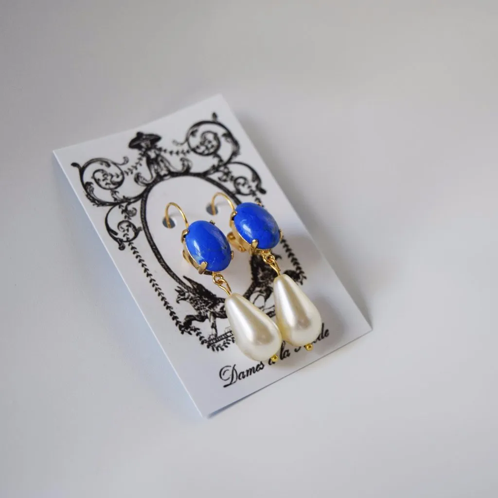 Lapis Lazuli and Pearl Dangle Earrings all