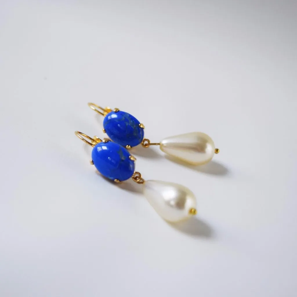 Lapis Lazuli and Pearl Dangle Earrings all