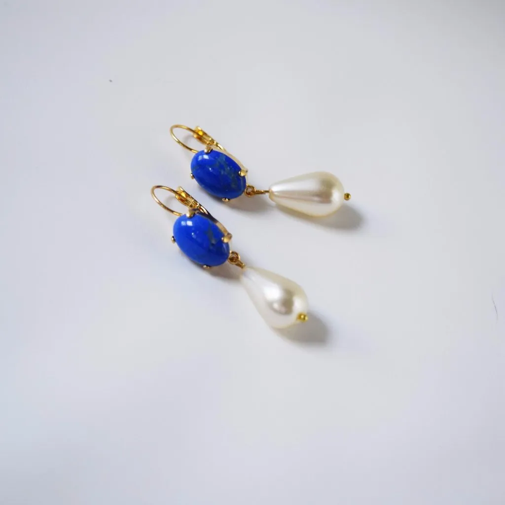 Lapis Lazuli and Pearl Dangle Earrings all