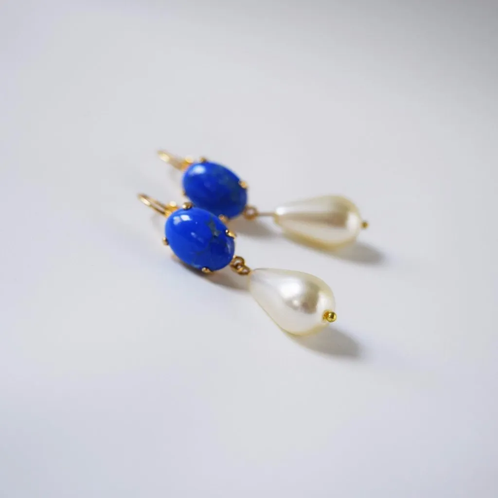 Lapis Lazuli and Pearl Dangle Earrings all