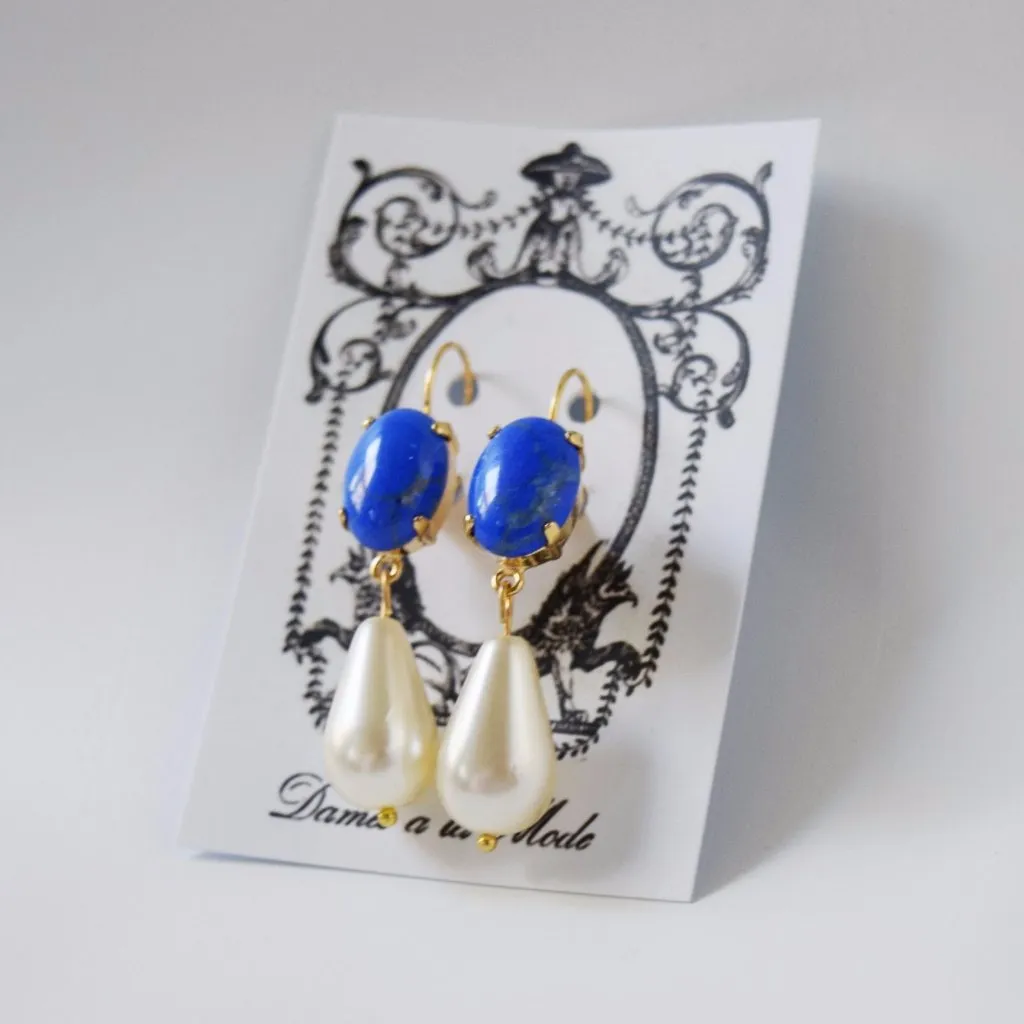 Lapis Lazuli and Pearl Dangle Earrings all