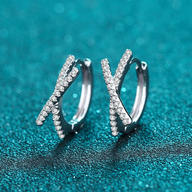 Letter X Sterling Silver Round Moissanite Huggie Earrings