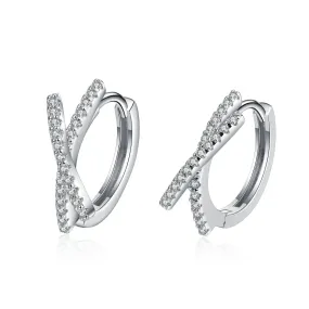 Letter X Sterling Silver Round Moissanite Huggie Earrings