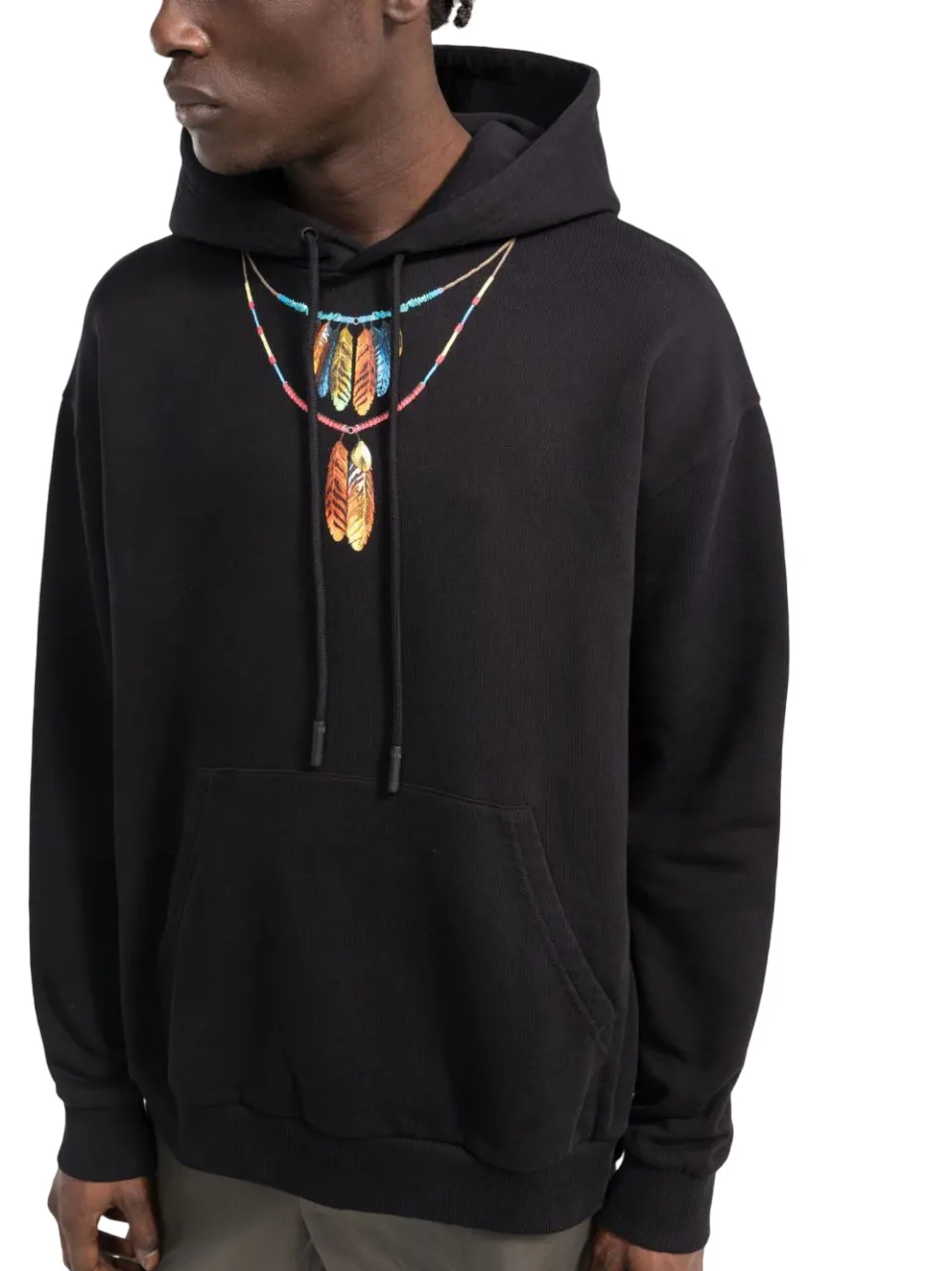 Marcelo Burlon Feathers Necklace Over Hoodie Black Red