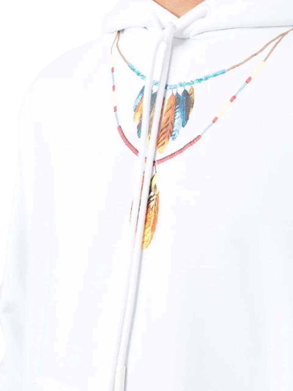 Marcelo Burlon Feathers Necklace Over Hoodie White Red