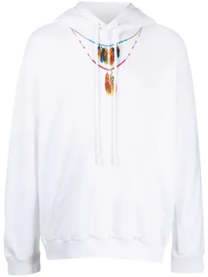 Marcelo Burlon Feathers Necklace Over Hoodie White Red