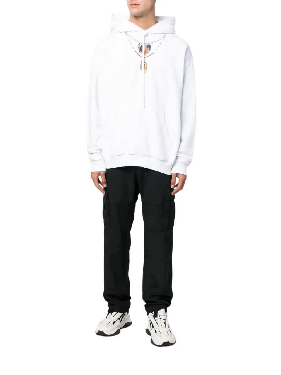 Marcelo Burlon Feathers Necklace Over Hoodie White Red