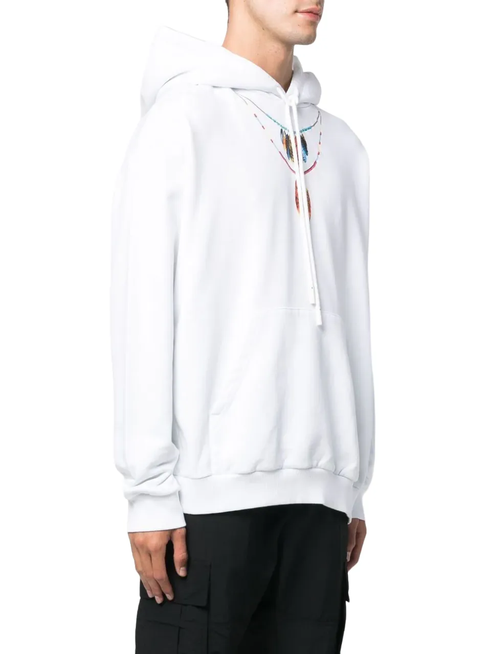 Marcelo Burlon Feathers Necklace Over Hoodie White Red