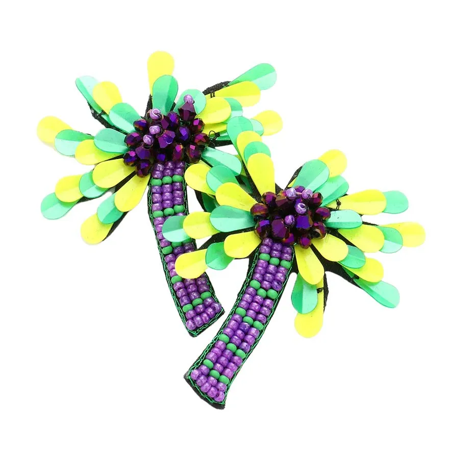 Mardi Gras Beaded Palm Tree Earrings