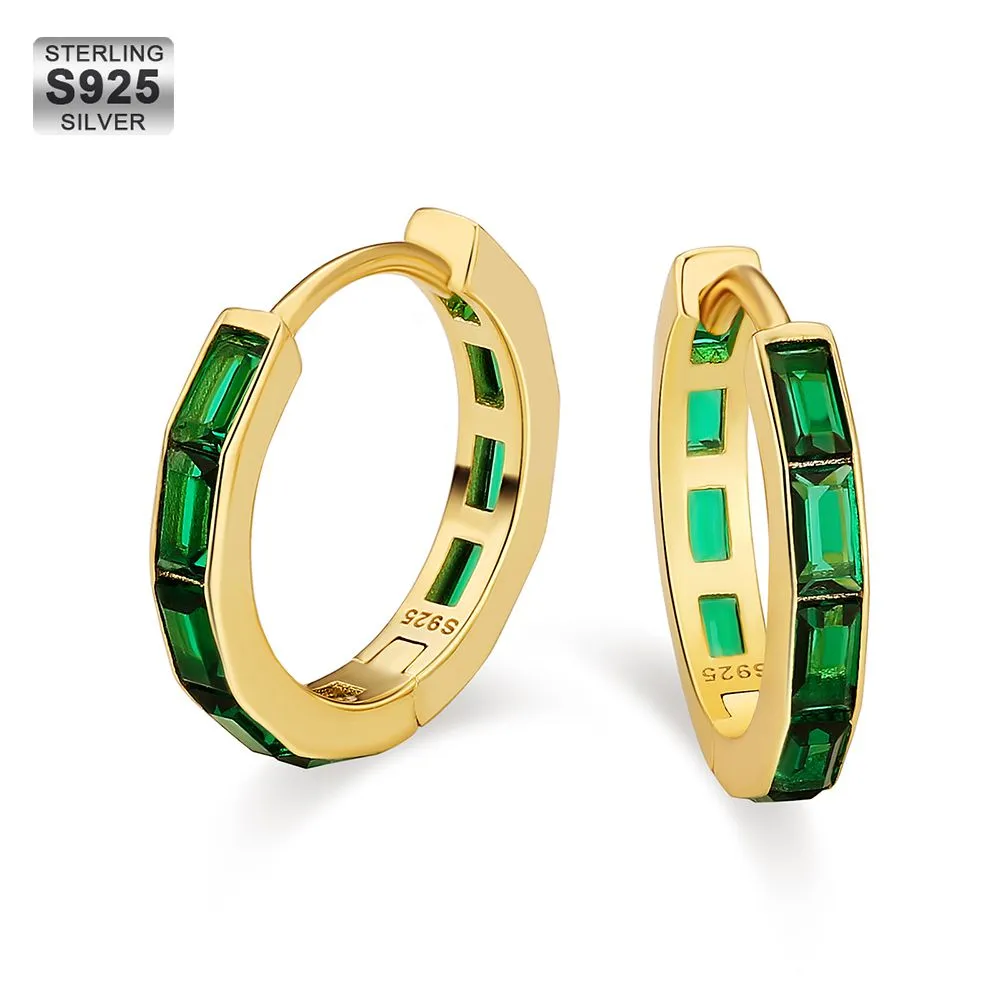 May Birthstone Emerald Hoop Earrings for Men KRKC