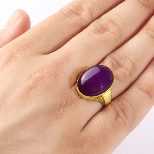 Mens 14k Gold Ring with Natural Purple Agate Stone