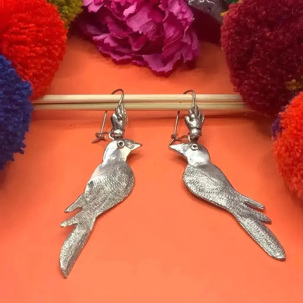 Mexican silver filigree bird earrings, Frida earrings