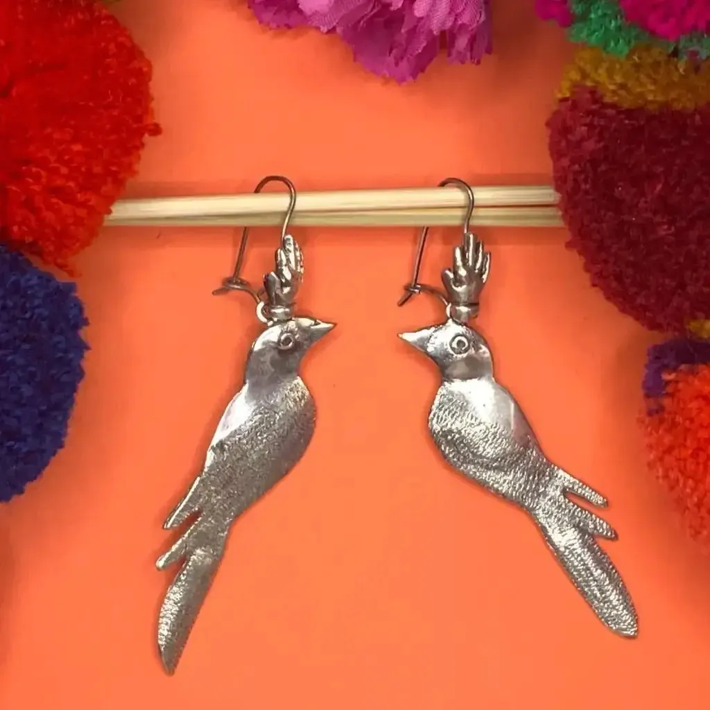 Mexican silver filigree bird earrings, Frida earrings