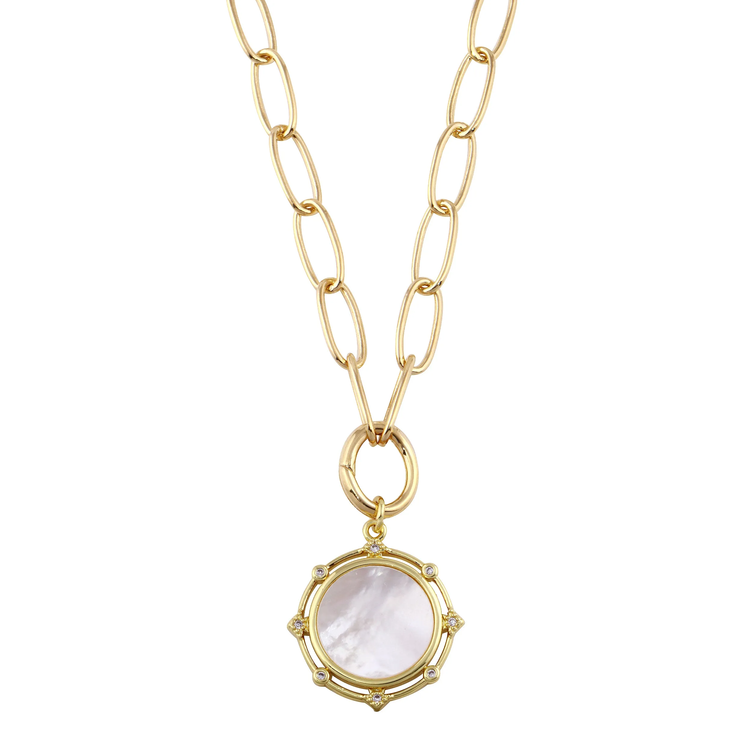 Mother of Pearl and CZ Gold-filled Pendant Necklace