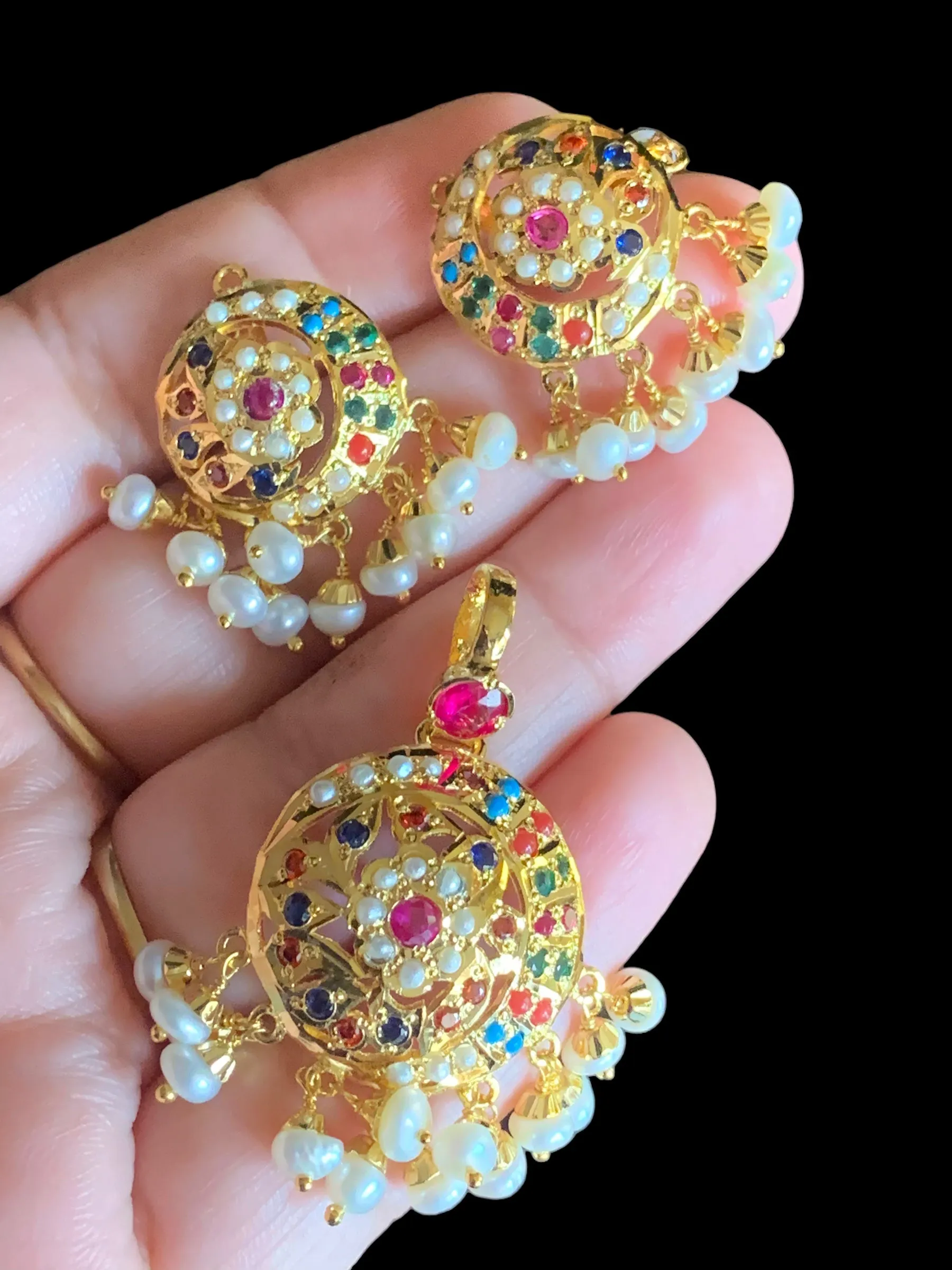 Navratan gold plated silver pendant set ( READY TO SHIP)