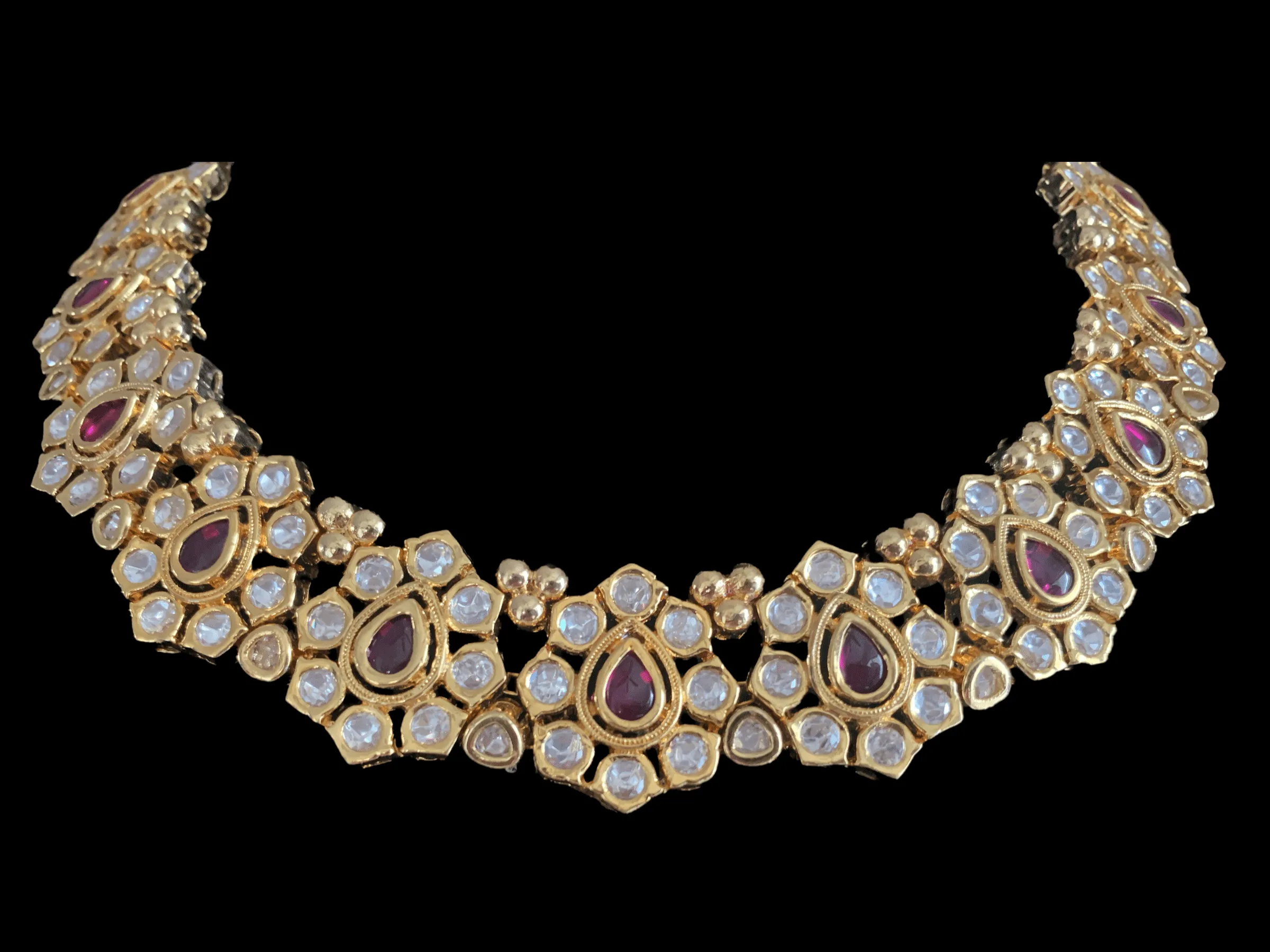 NS105 Adhira polki Necklace- ruby   ( SHIPS IN 4 WEEKS  )