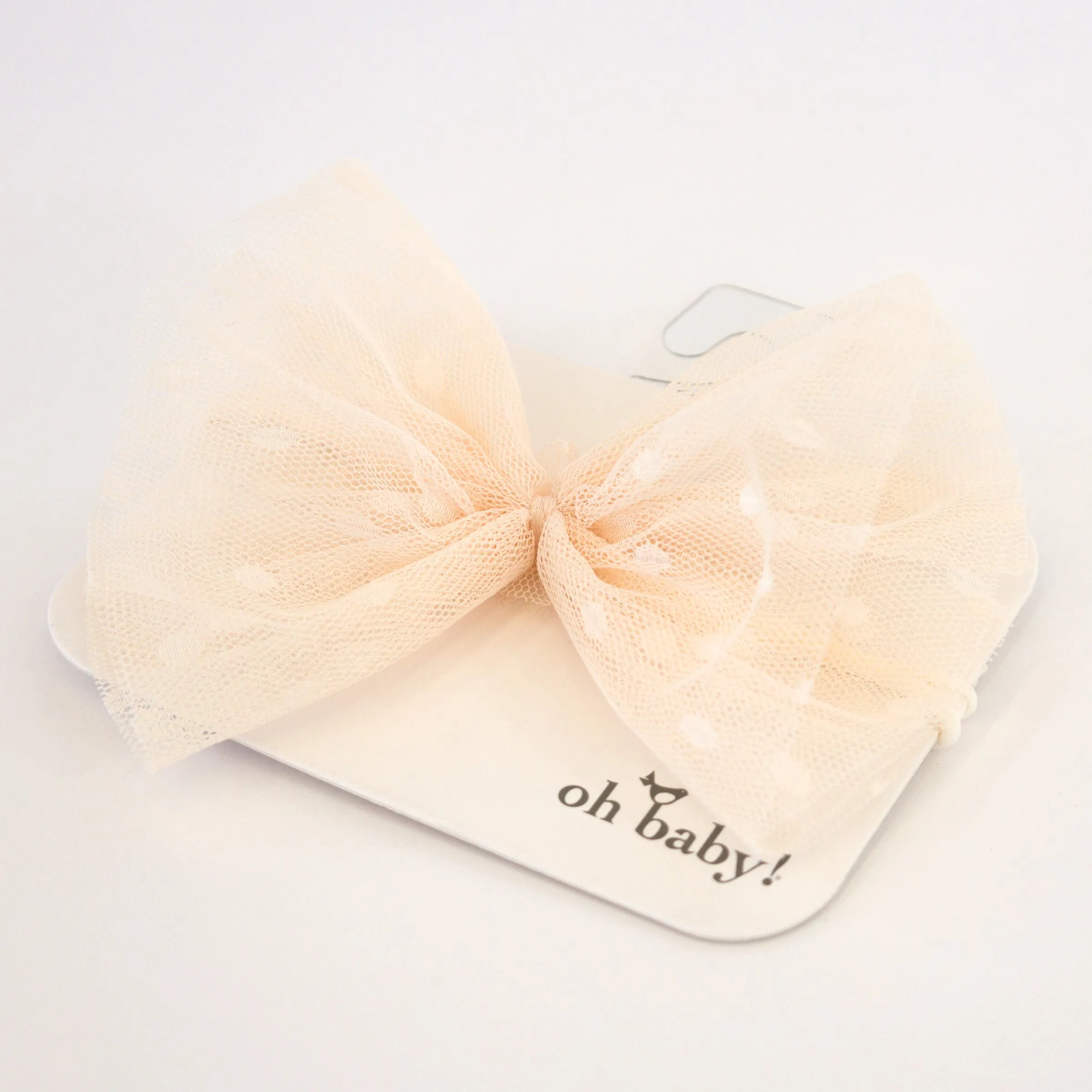 oh baby! Dotted Mesh Bow Nylon Headband - Natural