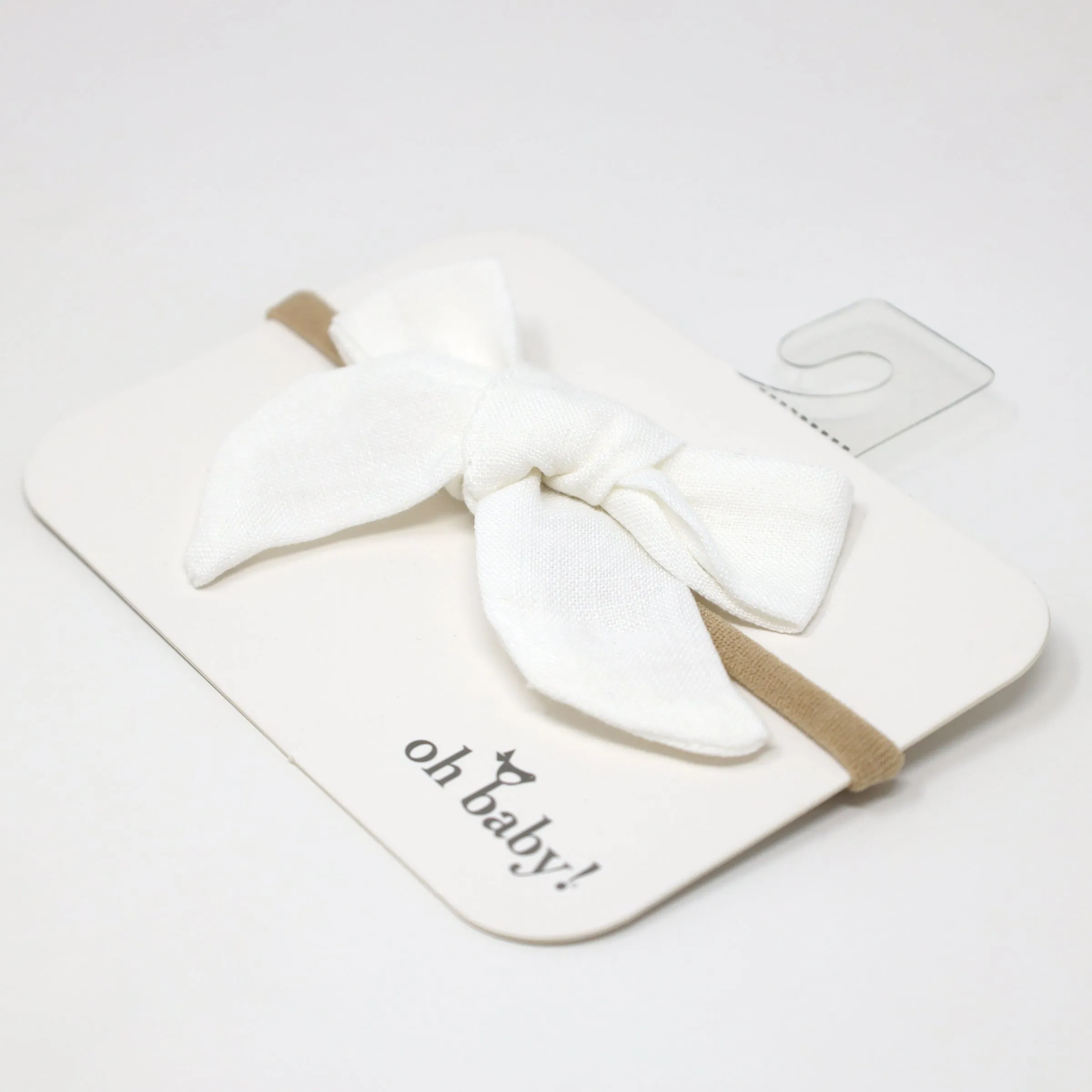 oh baby! School Girl Bow Linen Nylon Headband - Medium Bow - Cream