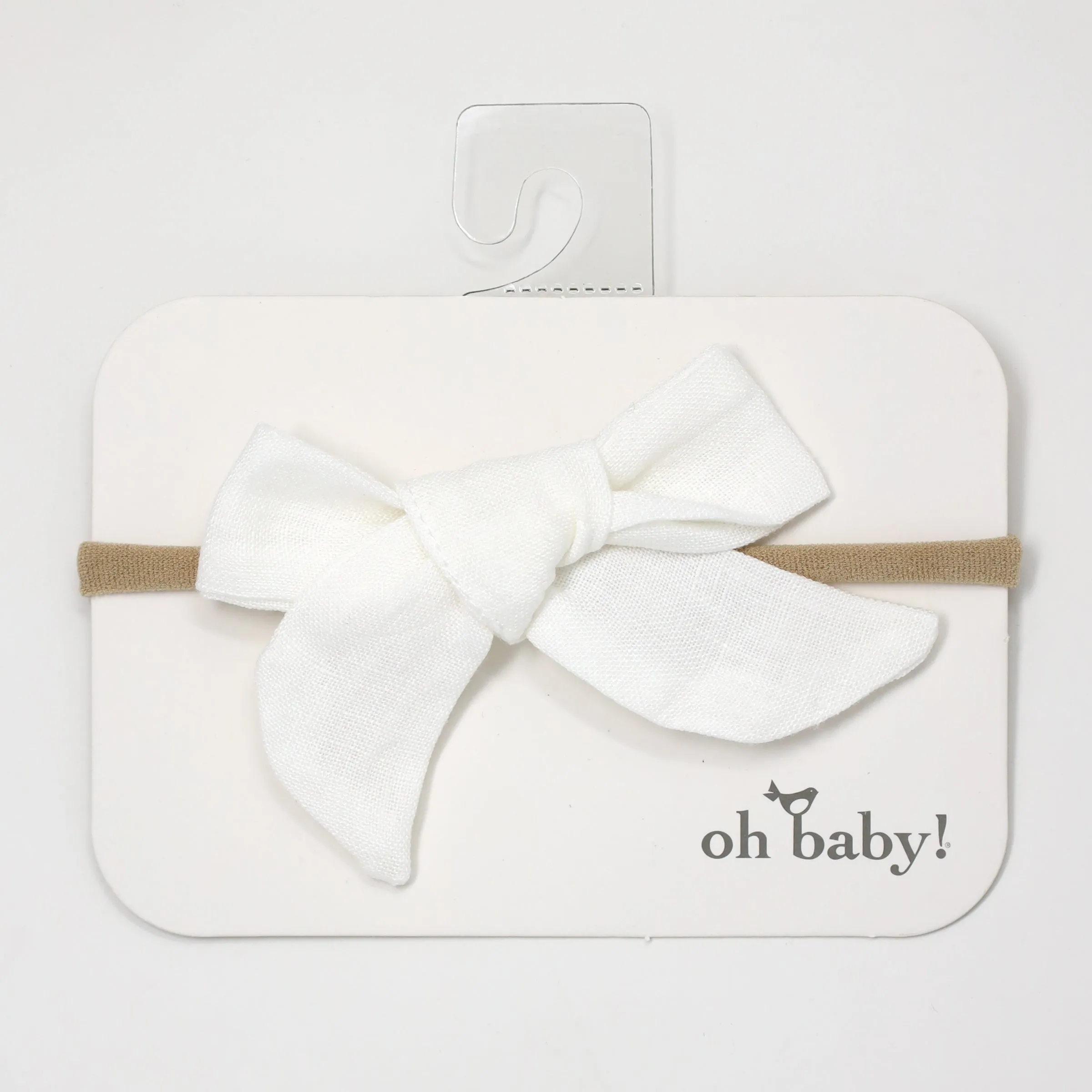 oh baby! School Girl Bow Linen Nylon Headband - Medium Bow - Cream