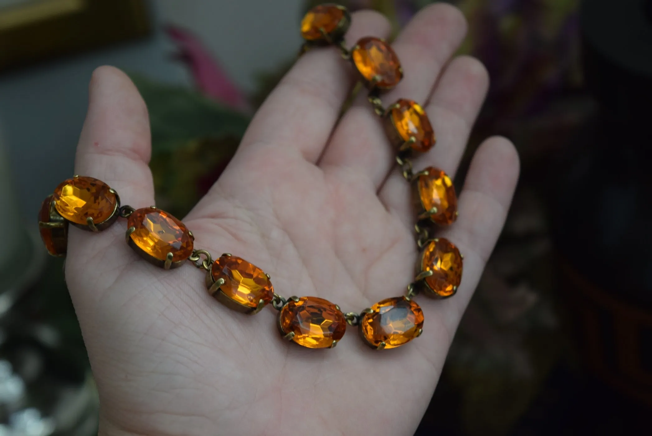 Orange Topaz Paste Riviere Necklace - Large Oval