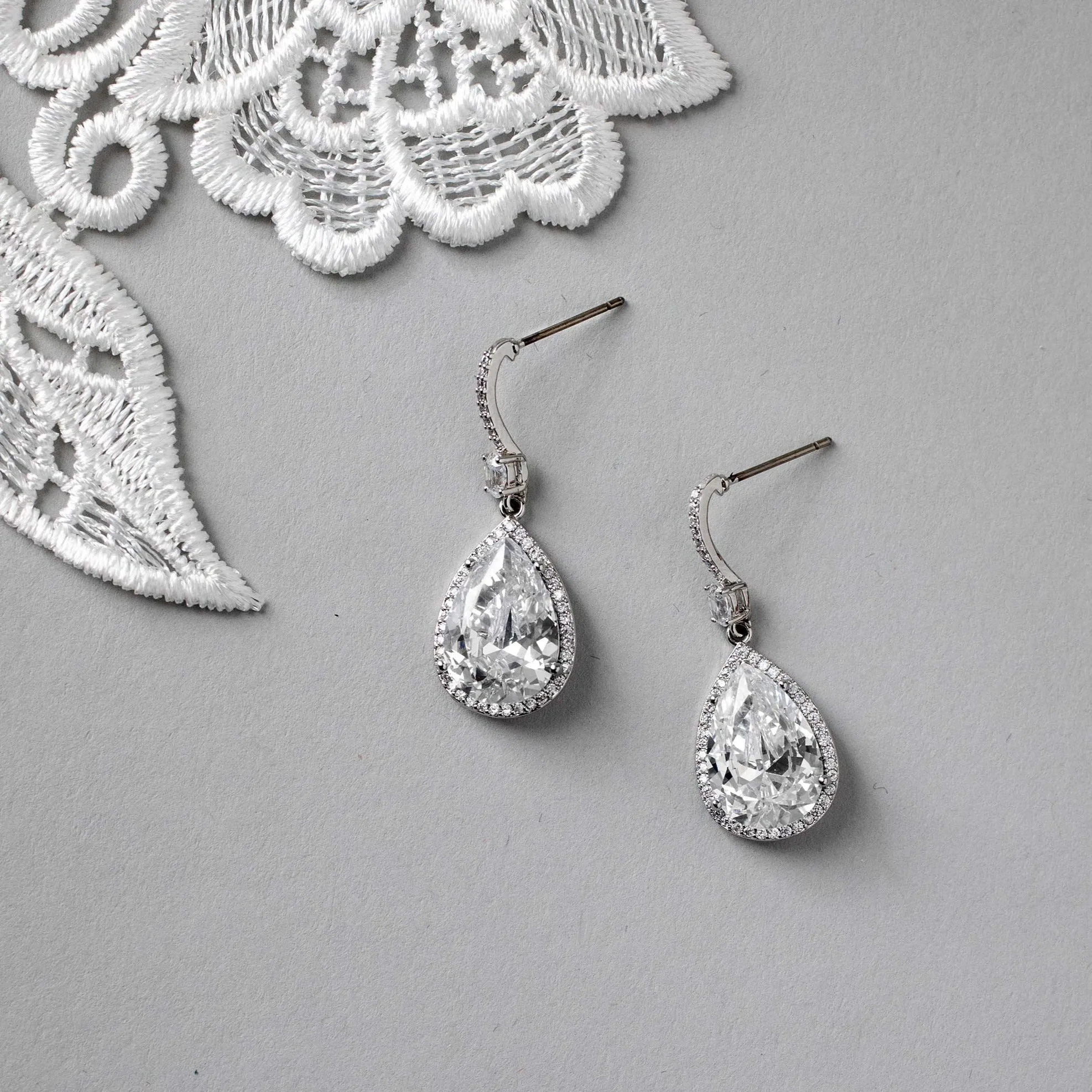 Pave Pear Drop Wedding Earrings