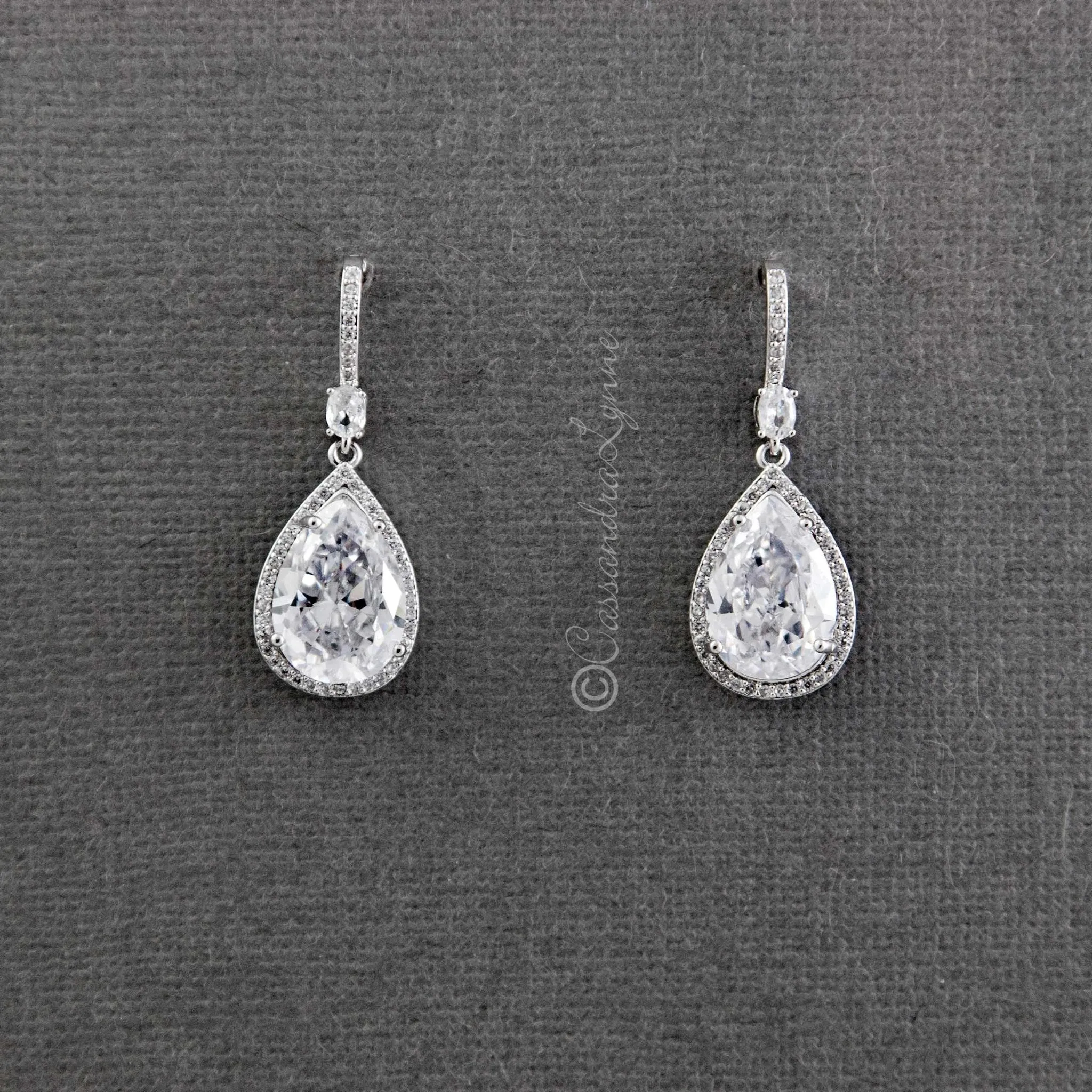 Pave Pear Drop Wedding Earrings