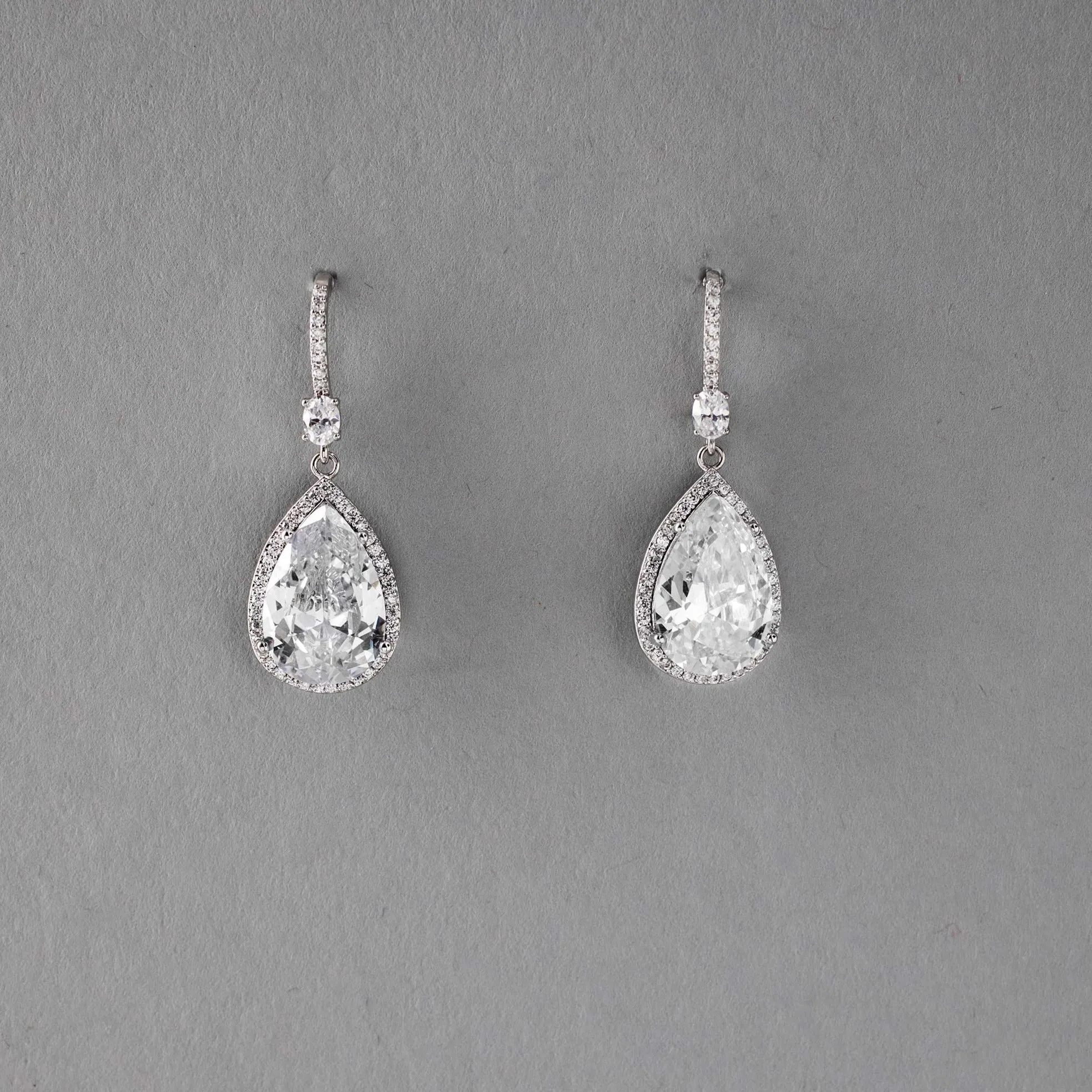 Pave Pear Drop Wedding Earrings