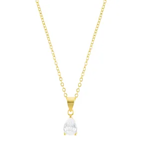 Pear Shaped Crystal Pendant Necklace gold